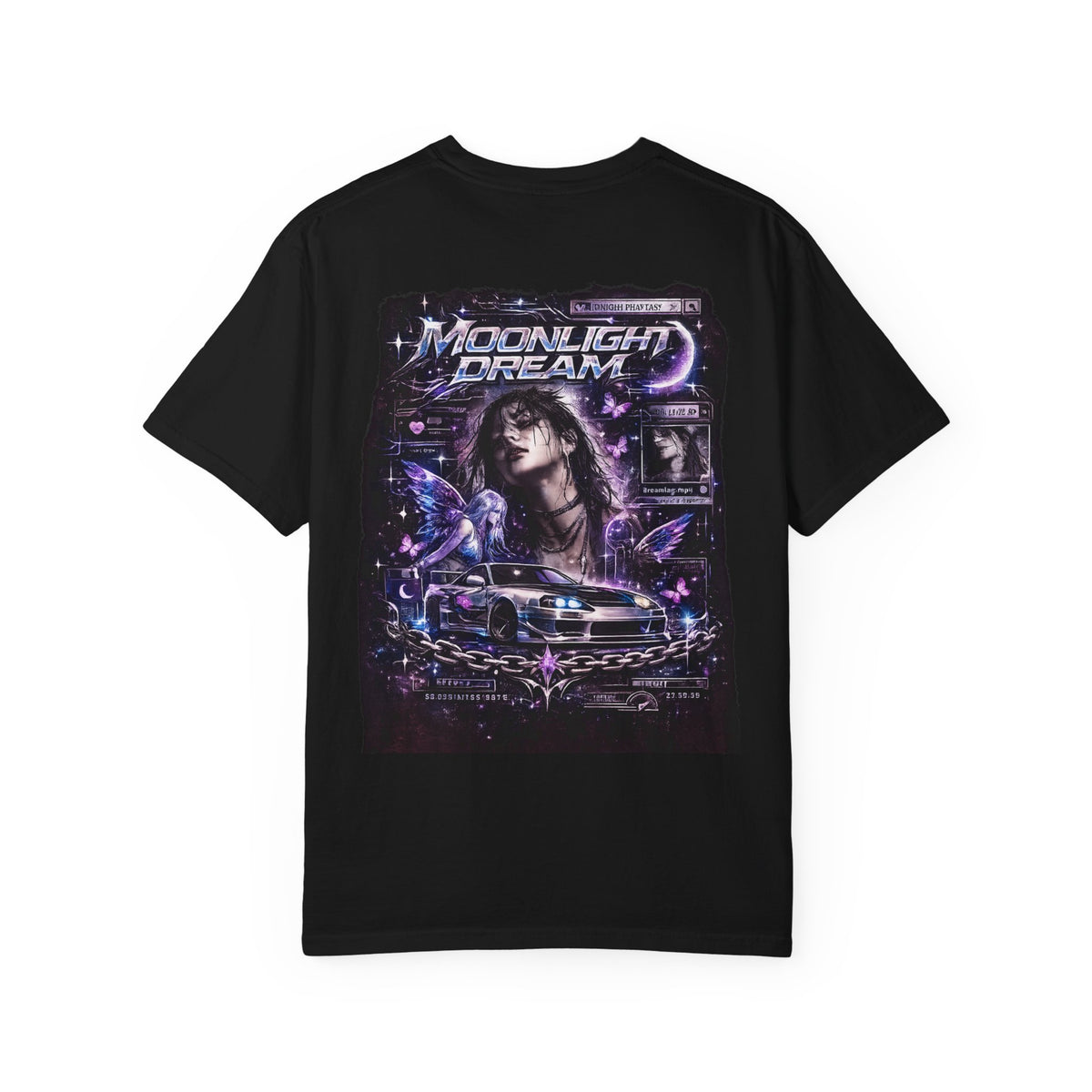 Moonlight Dream Graphic T-Shirt — Retro Car, Neon Anime Night